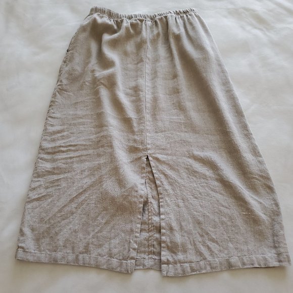 Silhouettes Plus Size 1X 100% Linen Skirt Pockets Elastic Waist Back Slit Beige - Picture 8 of 12
